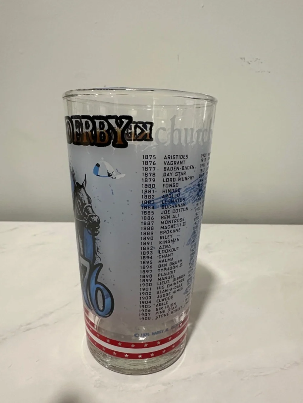 Kentucky Derby Commemorative Drinking Glass - Blue & Red Design 1976